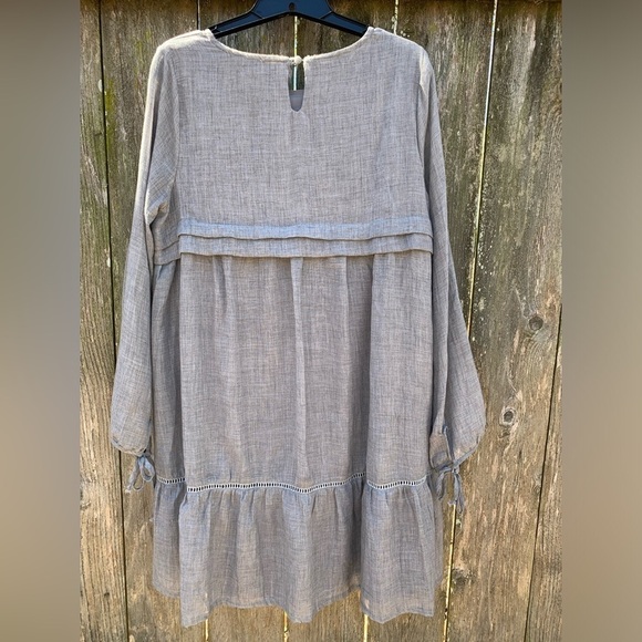 CRESCENT gauzy flowy skirt empire waist baby doll dress tie sleeve spring summer - Picture 6 of 17